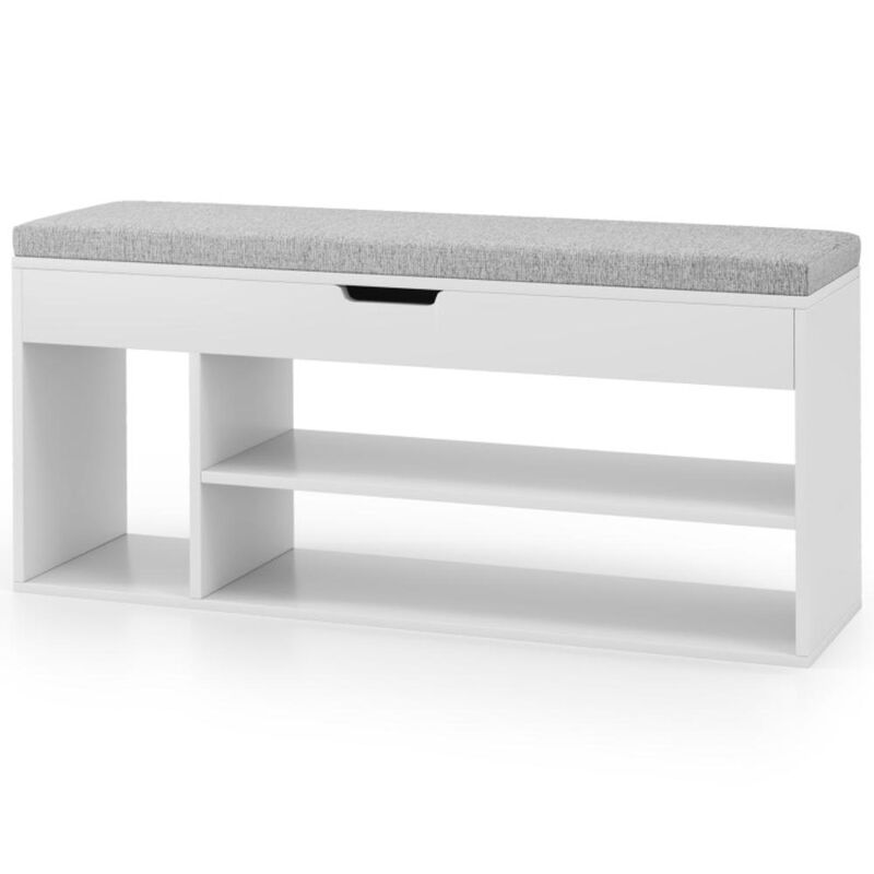 Hivvago Padded Seat Shoe Bench with Hidden Storage and 3 Open Shelves