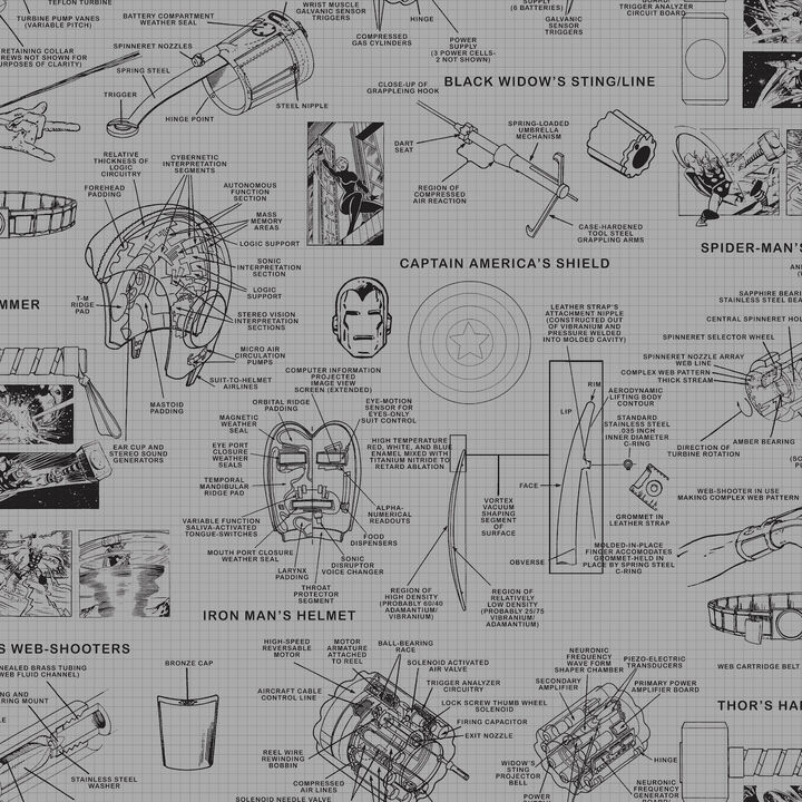Marvels Heroes Schematics Grey & Black Wallpaper (Set of 2)