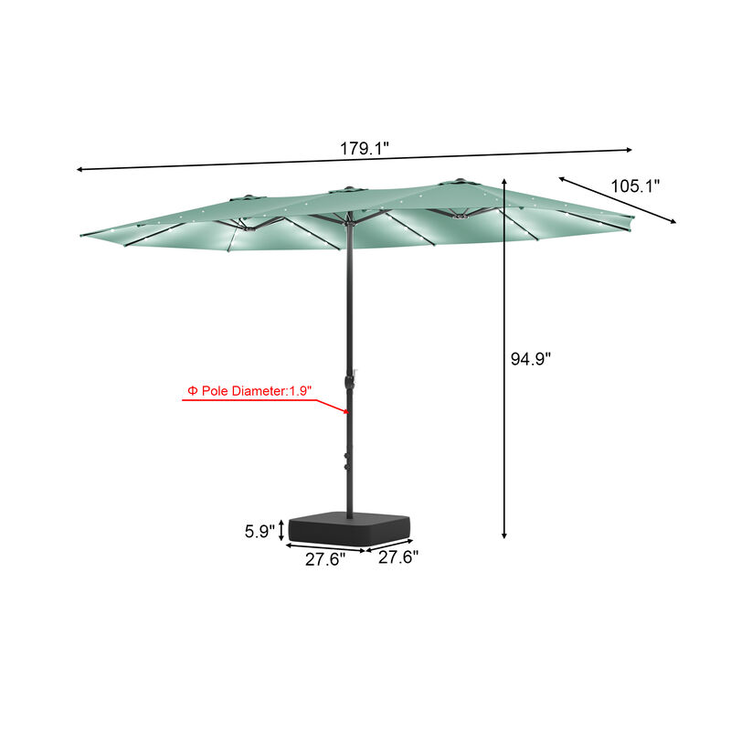 FUFU&GAGA 15-ft x 9-ft Mint Green Outdoor Cantilever Umbrella with Solar Panel, Base & Lights, Iron Frame Large Outdoor Offset Sunshade image number 9