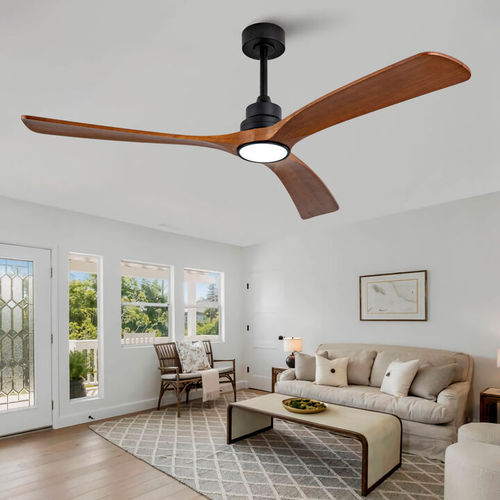 ELEMENT ACE 60 Inch Solid Wood Blade Ceiling Fan with Quiet Reversible DC Motor, Dual Control System, Adjustable 3-Color LED Light for All-Season Home Comfort