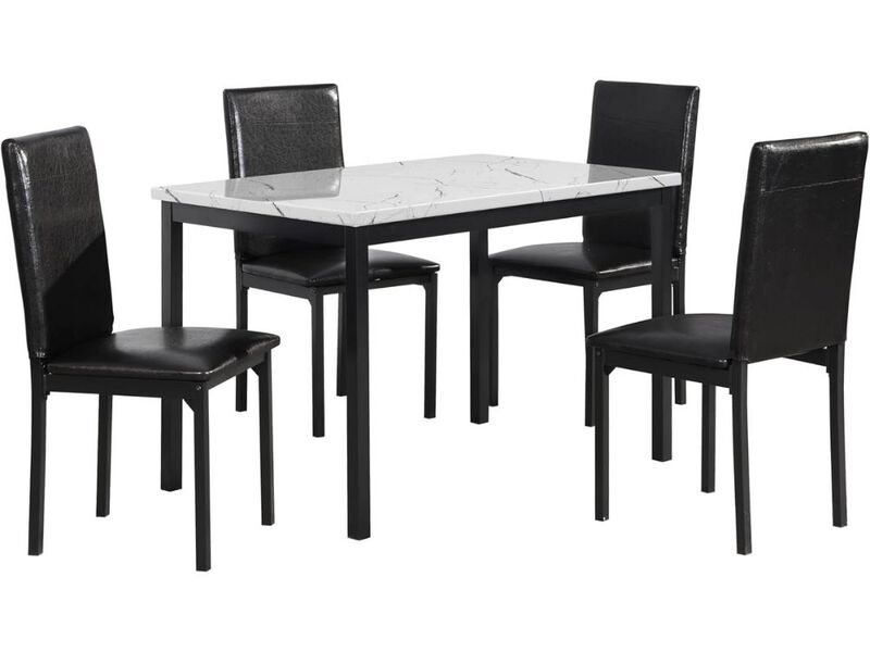 Dining Set &ndash; 5‑Piece White Faux Marble Table with 4 Black Metal Chairs, Citico Design image number 0