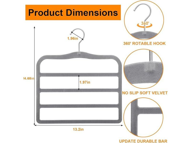 Velvet Pants Hangers 2-Pack, Space Saving Multi-Tier Closet Organizers For Jeans image number 2