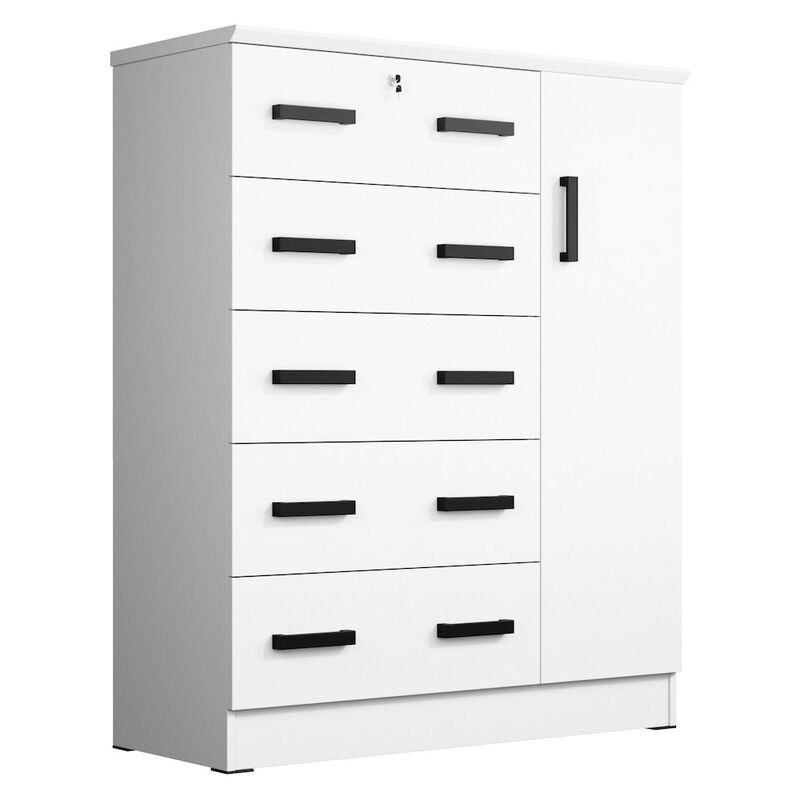 Better Home Products JCF Sofie 5 Drawer Wooden Tall Chest Wardrobe in White