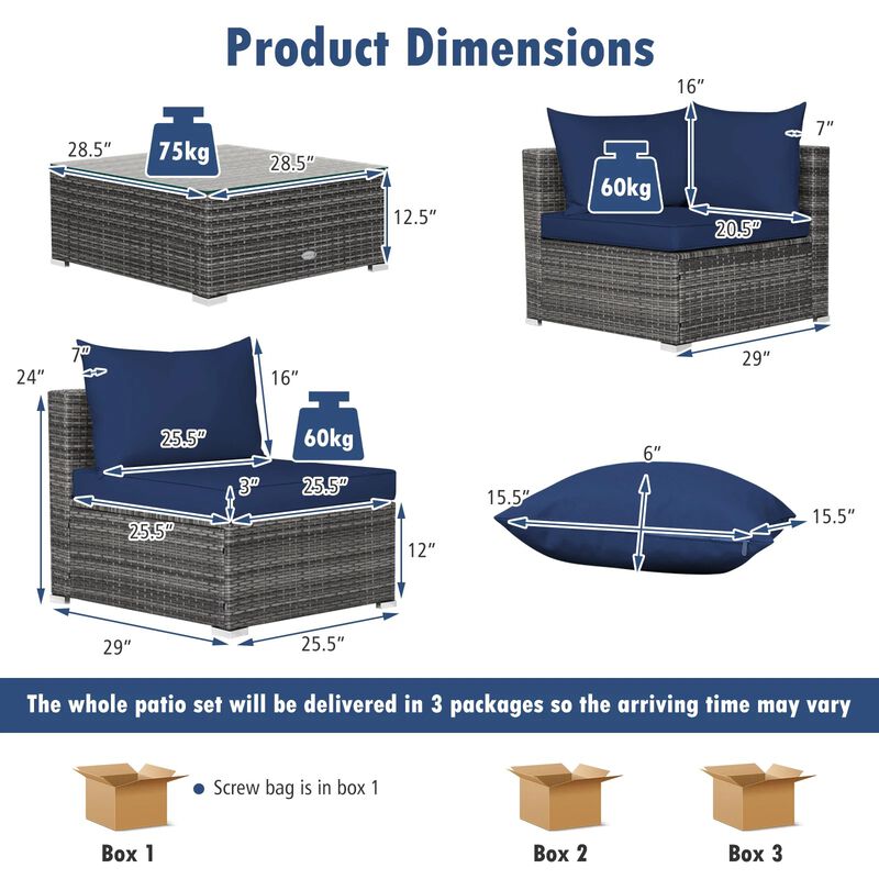Mondawe 7 Pieces Patio Rattan Furniture Set with Sectional Sofa Cushioned