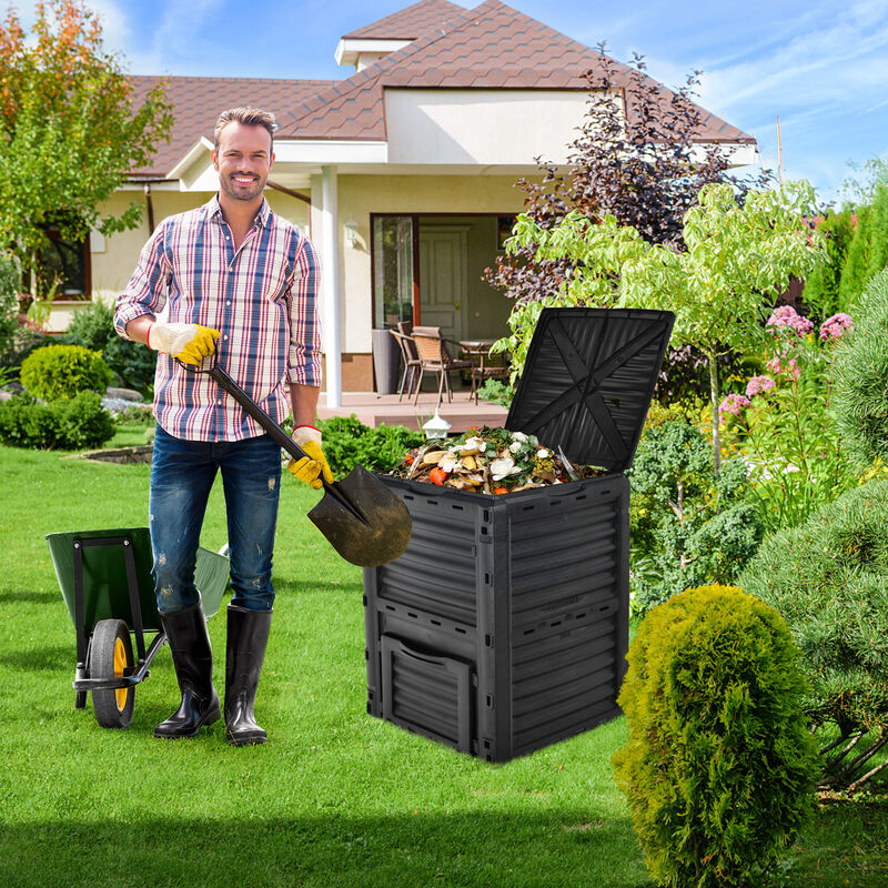 80-Gallon Outdoor Composter with Large Openable Lid and Bottom Exit Door