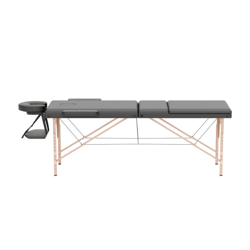 FUFU&GAGA Portable Folding Massage Bed with Solid Wood Legs & Metal Frame, Black PVC Leather Top (Open: 84.2 in. W x 21.2 in. D x 26.7 in. H / Folded: 36.2 in. W x 7 in. D x 21.2 in. H), Black
