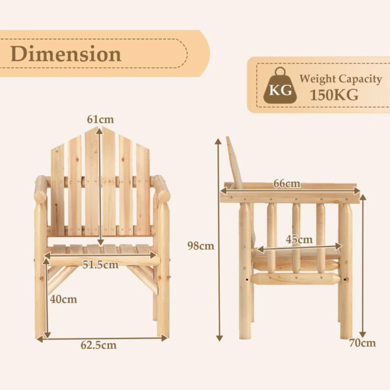Hivvago Outdoor Wood Armchair Wooden Patio Dining Chair with Armrests image number 2