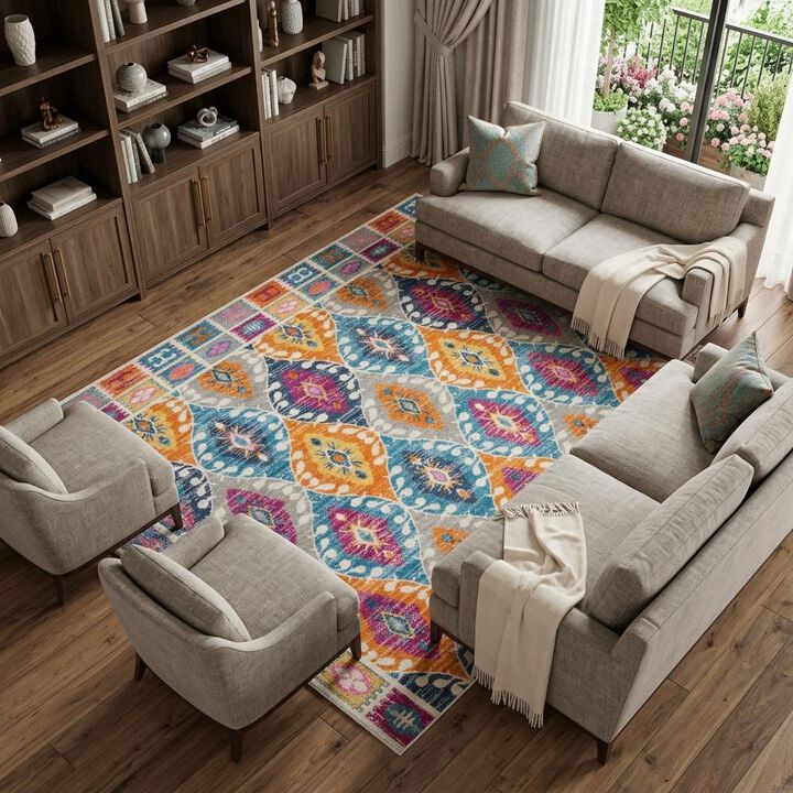 HomeRoots Ogee Distressed Area Rug