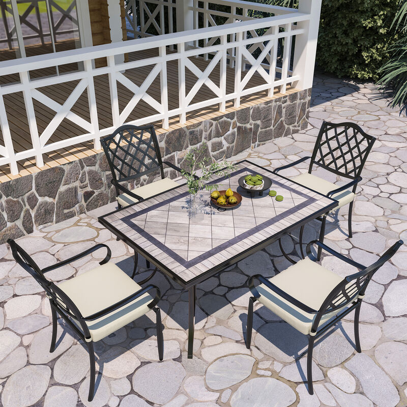 4-Piece Brown Cast Aluminum Outdoor Arm Dining Chair Patio Bistro Chairs with Cushion