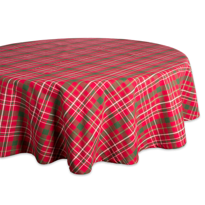 70" Red and Green Plaid Round Cotton Tablecloth