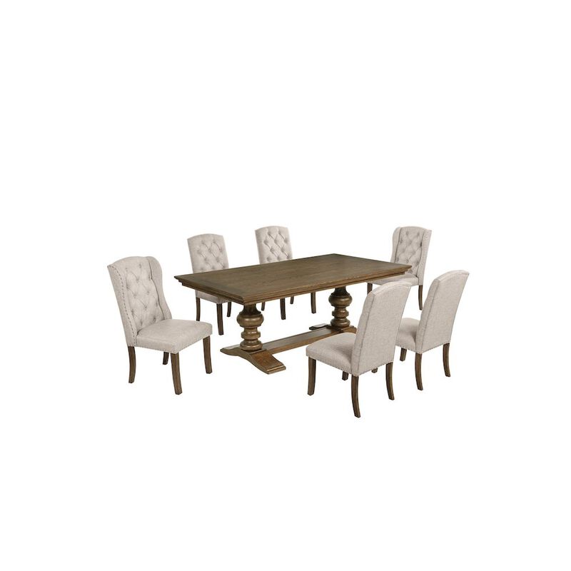 Best Quality Furniture Traditional Dinging Set With 6 Beige Side Chairs And One 72 Wood Dining Table