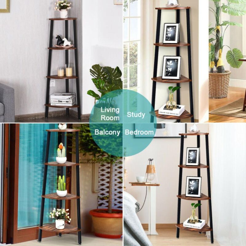 Hivvago 4-Tier Corner Shelf Metal Storage Rack Domestic Bookcase