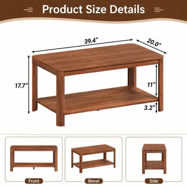 GOODSILO 2-Tier Arc Corner Coffee Table with Open Storage Shelf, Vertical Wave Grain Legs, Modern Minimalist Rectangle Accent Table for Living Room Bedroom Small Spaces