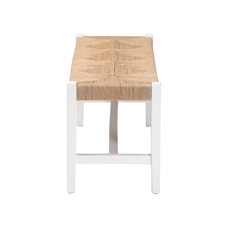 bali & pari Prita Woven Paper Loom Bench with Mahogany Wood Frame - Handcrafted Accent Seating for Dining Room or Entryway