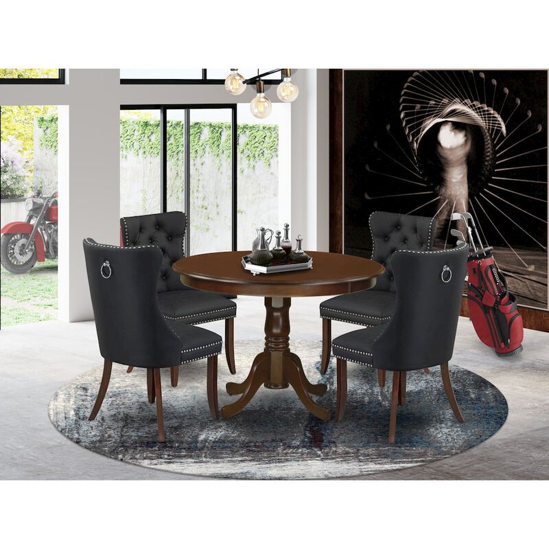 5 Piece Kitchen Table & Chairs Set Contains a Round Dining Table with Pedestal
