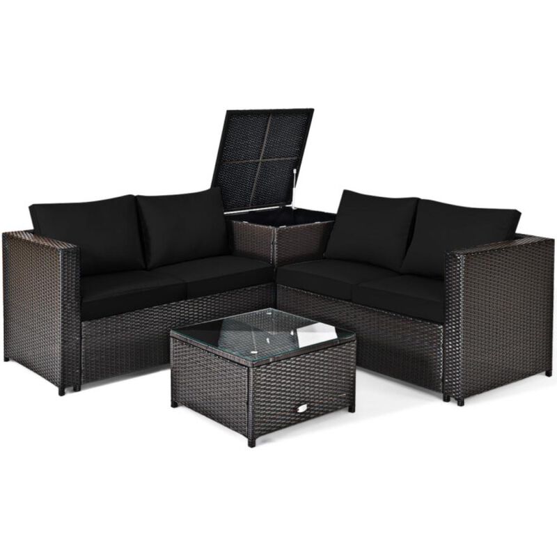 Hivvago 4 Pieces Outdoor Patio Rattan Furniture Set with Loveseat and Storage Box