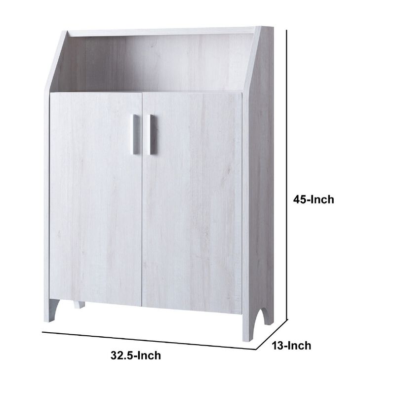 2 Door Wooden Shoe Cabinet with Top Shelf Storage, White-Benzara