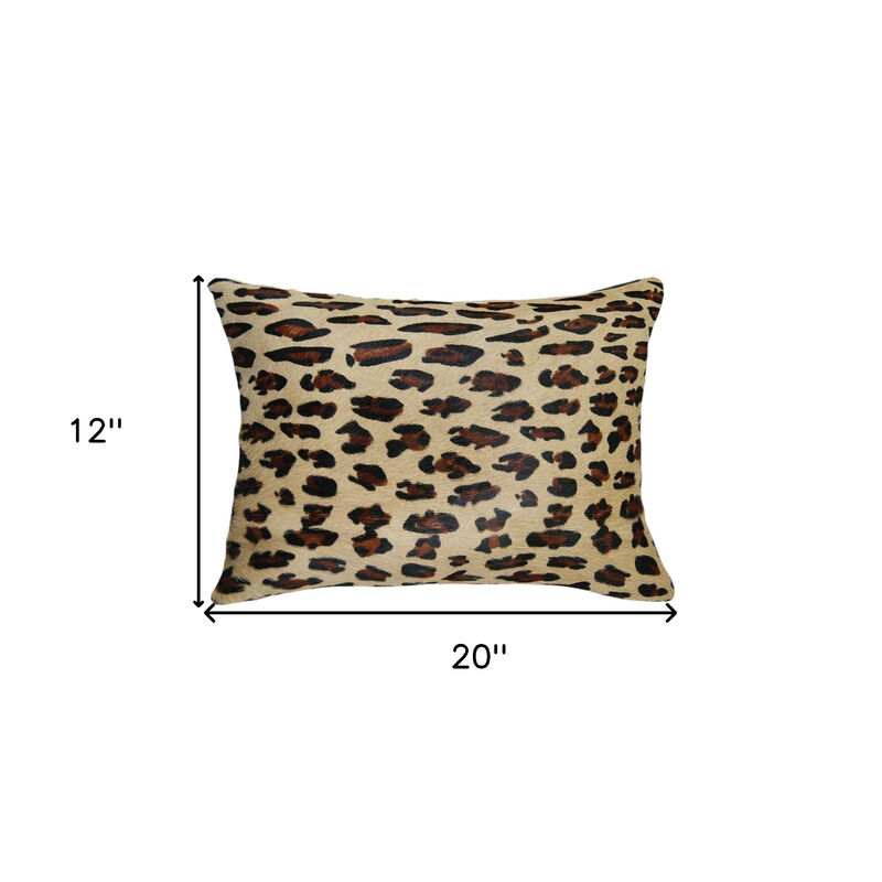 HomeRoots Set of Two 12" X 20" Brown and Black Leopard Cowhide Lumbar Throw Pillows image number 3