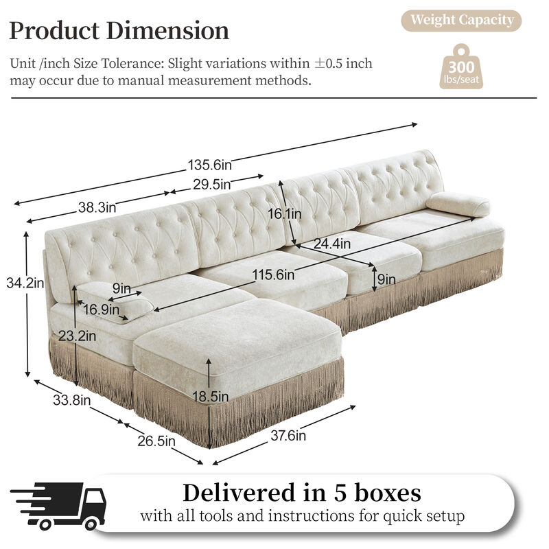 Gabwi 135" L Shaped Velvet Sectional image number 7