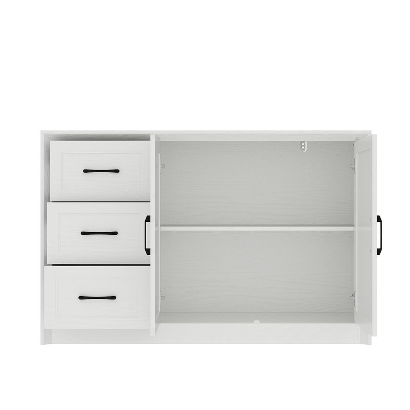 FUFU&GAGA 2-Door 3-Drawer Storage Cabinet with Black Metal Handles, Wood Grain Finish (47.2"W x 15.7"D x 30.7"H), White Oak