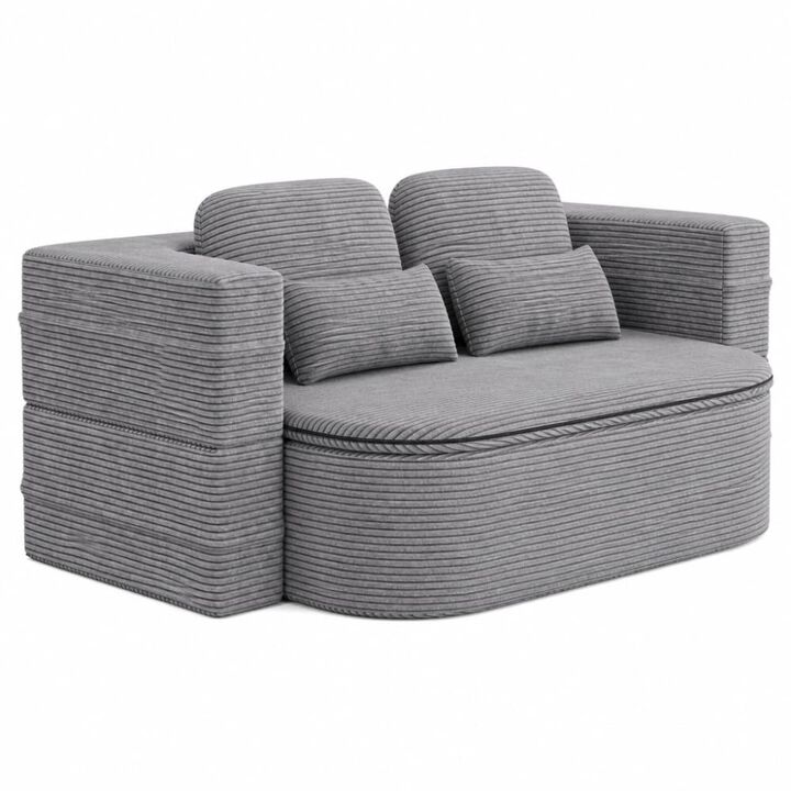 GOODSILO 75'' 2-in-1 Foldable Convertible Sleeper Foam Sofa Bed with Multi-Functional Blanket, Corduroy Floor Lounge