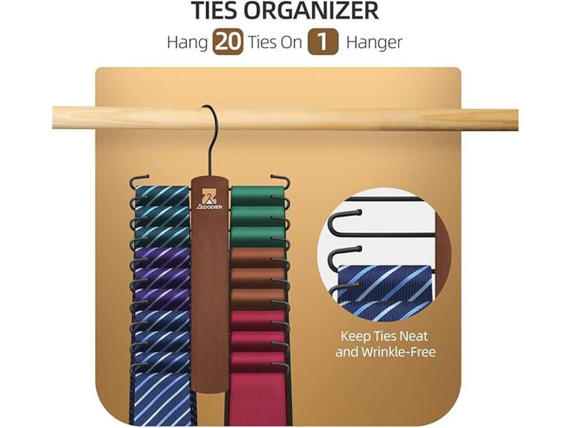 2 Packe Wooden Tie Rack, Tie Hanger For Men Closet, 40 Storage Capacity, Non-Sli image number 1
