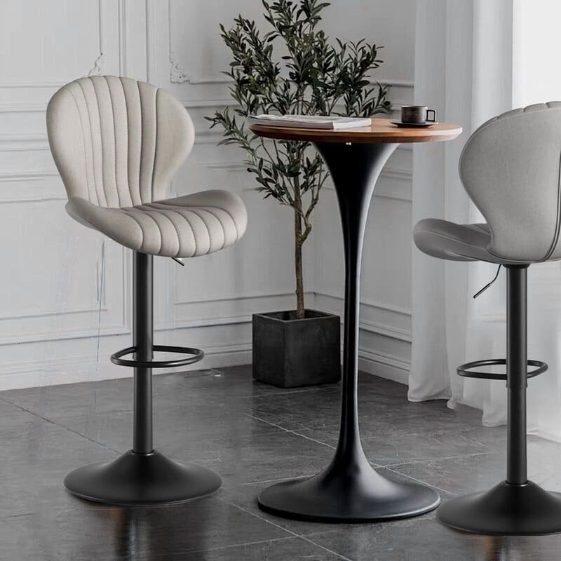 Modern Upholstered Fabric Swivel Bar Stools Set of 2 image number 2