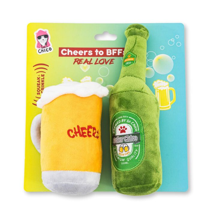 Beers-Cheers Plush Dog Toy Gift Set &ndash; with Squeaker & Crinkle Paper for Fun Play, Durable for Chewing, Perfect for Playtime and Cuddles