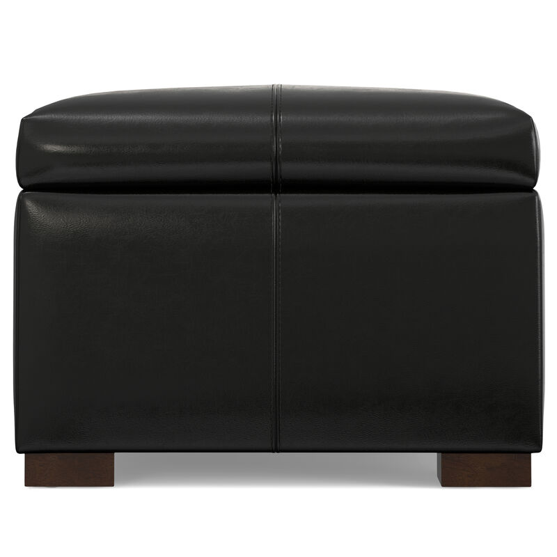 Gabbie 48 inch Wide Contemporary Rectangle Rectangular Storage Ottoman in Midnight Black PU Black faux leather, Assembled