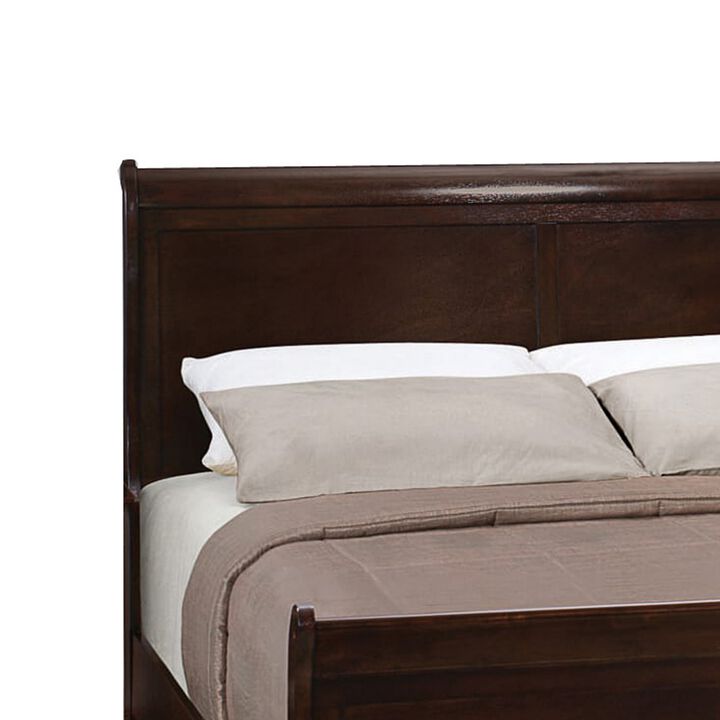Traditional Style Wooden Queen Size Bed with Curved Headboard, Brown-Benzara
