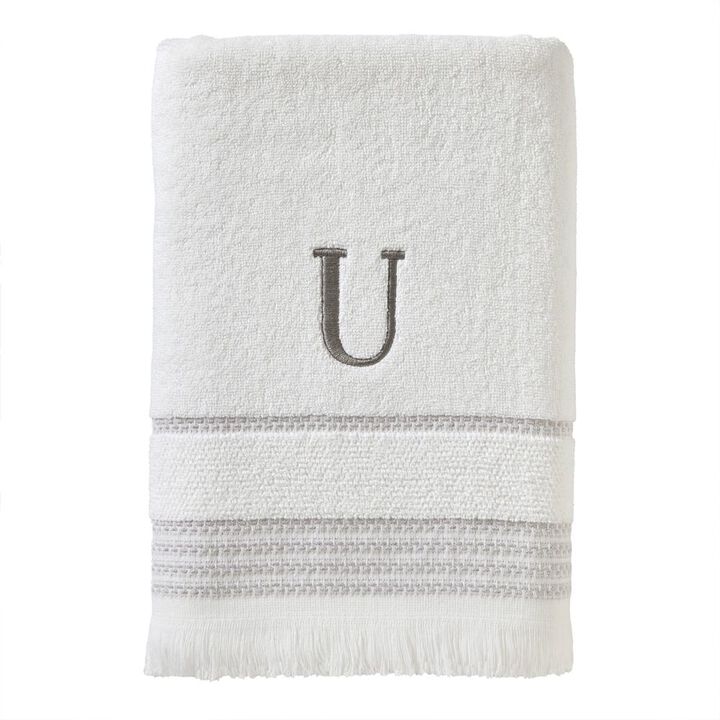 SKL Home By Saturday Knight Ltd Casual Monogram Bath Towel U - 28X54", White