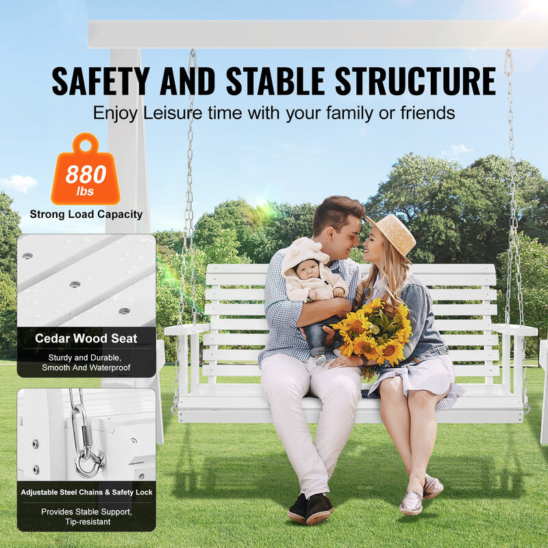 Outdoor Swing Bench &ndash; Wooden Porch Swing with Chains, Deck, or Patio Use