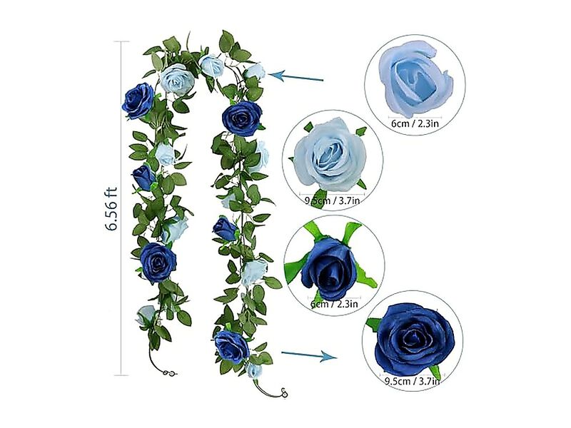 2Pack Mixed Blue Artificial Rose Flower Garland 13 Ft Fake Vine Table Wall Decor image number 2