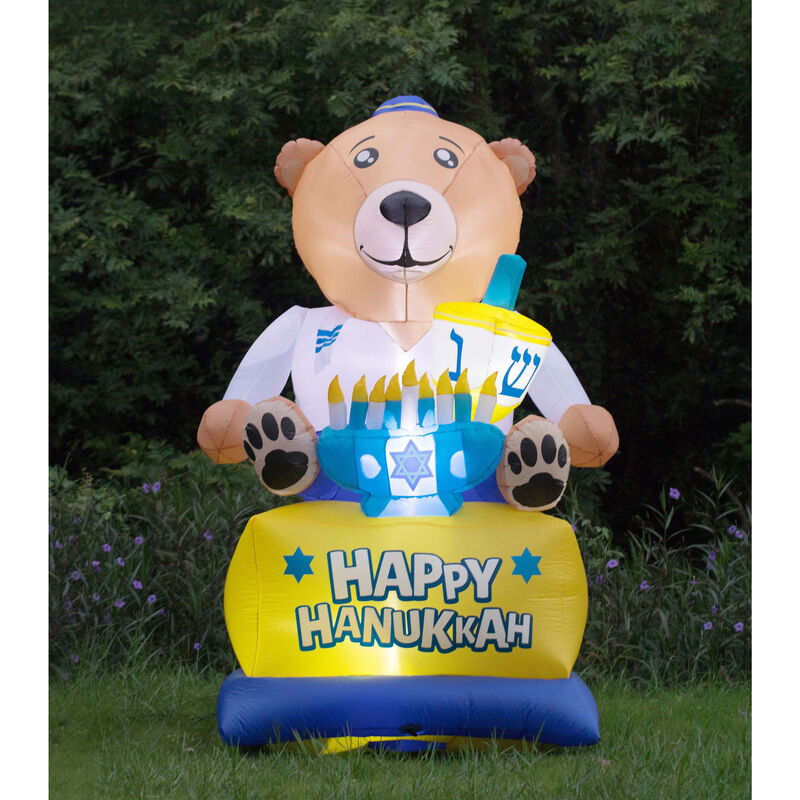 Giant Hanukkah Inflatable Bear - Yard Decor with Built-in Bulbs, Tie-Down Points, and Powerful Built in Fan