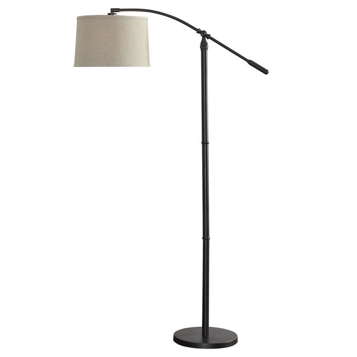 70 Inch Arc Floor Lamp, Beige Shade, Adjustable Arm and Height, Dark Bronze - Benzara