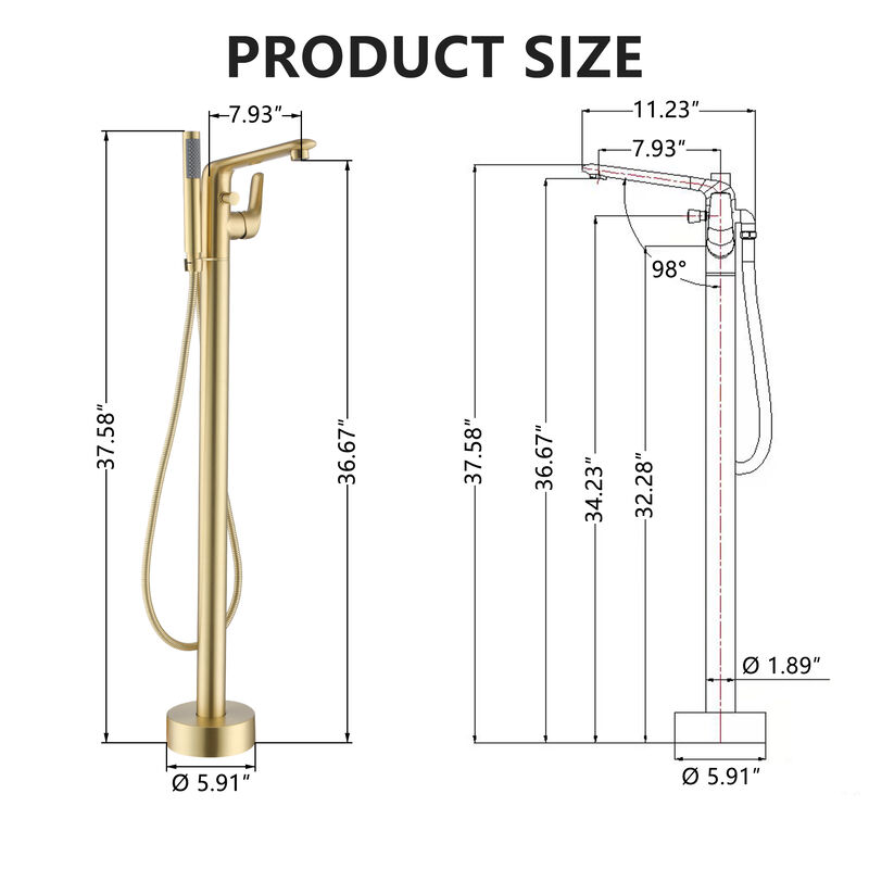 Mondawe Single-Handle Modern Floor Mount Freestanding Bathtub Faucet with Handheld Shower