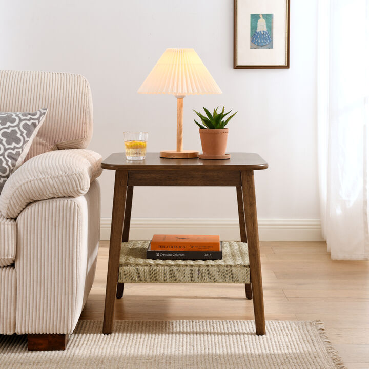 Streamdale Boho Mid-Century Woven Side Table with Storage