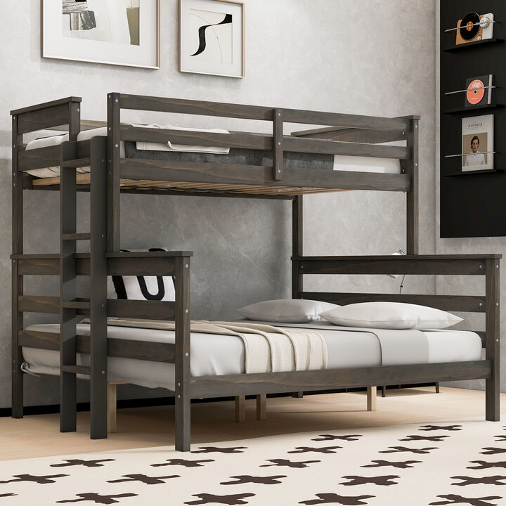 Merax Twin XL over Queen Solid Wood Bunk Bed with Ladder