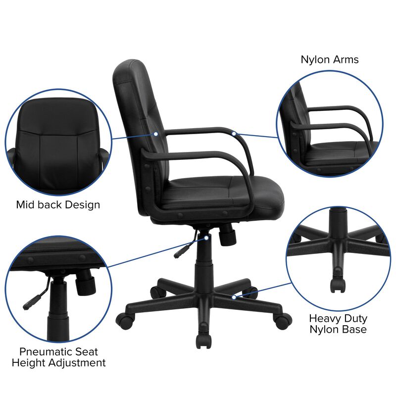 Paulson Mid-Back Black Glove Vinyl Executive Swivel Office Chair with Arms image number 8