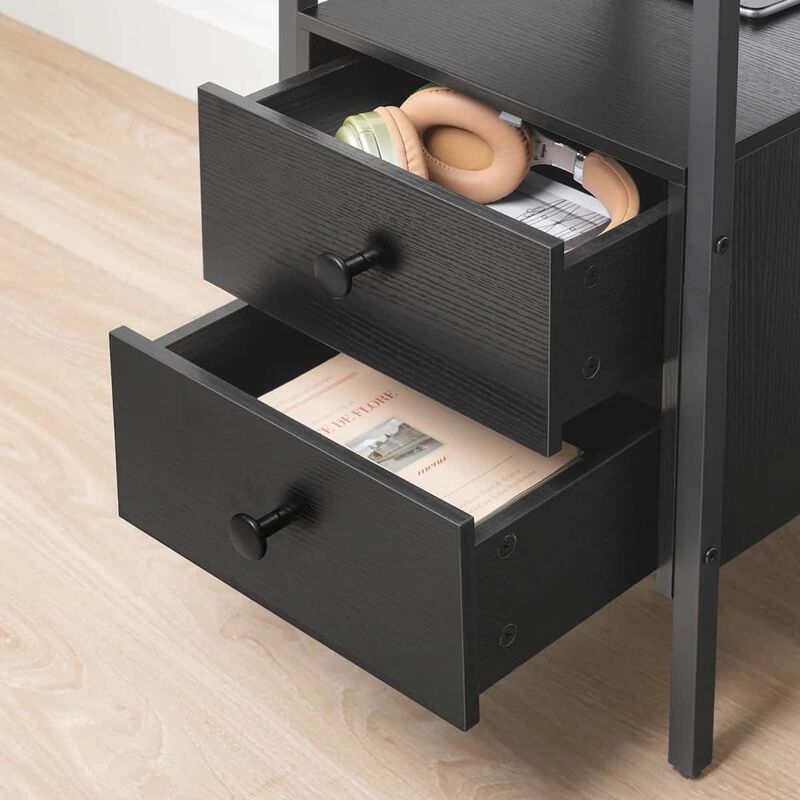 Bedroom Nightstand Set of 2 with Charging Outlets and Storage Drawers- Black image number 4