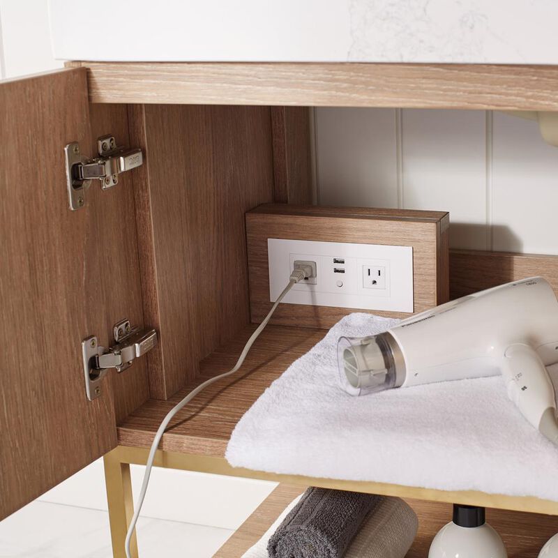 Vinnova Design 36 Single Vanity with White Grain Stone Countertop Without Mirror