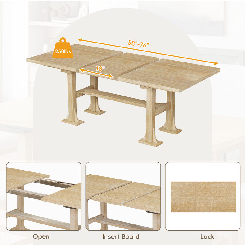 Merax Expandable Dining Table Set with 4 Cushioned Chairs & Sturdy Bench, Solid Wood Construction image number 6