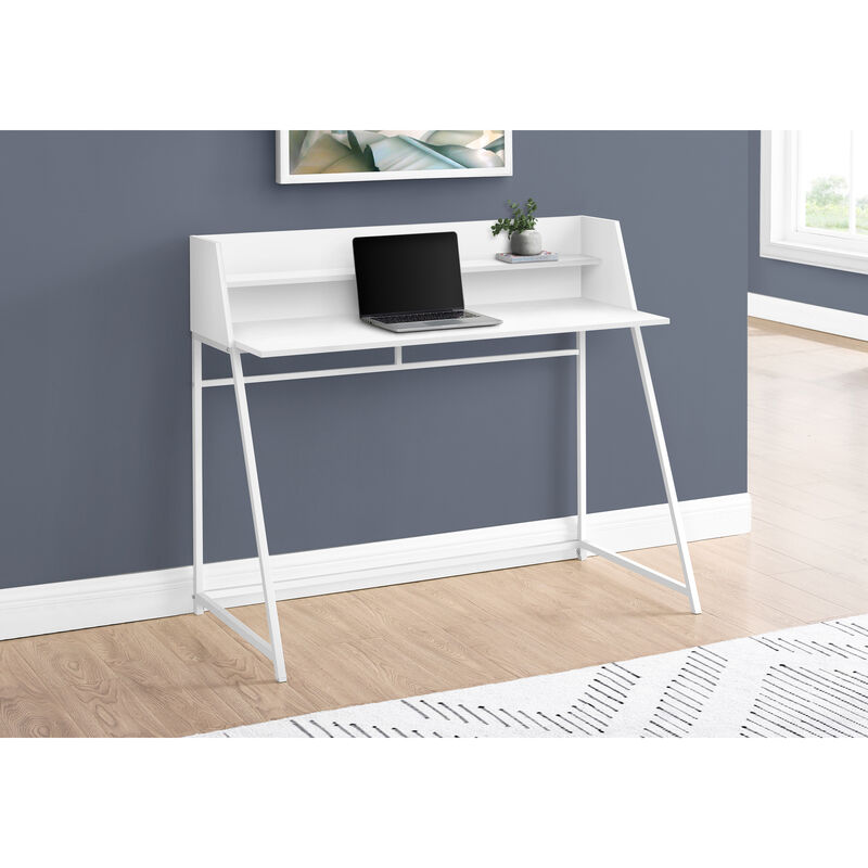 Monarch Specialties I 7545 Computer Desk, Home Office, Laptop, Storage Shelves, 48"L, Work, Metal, Laminate, White, Contemporary, Modern