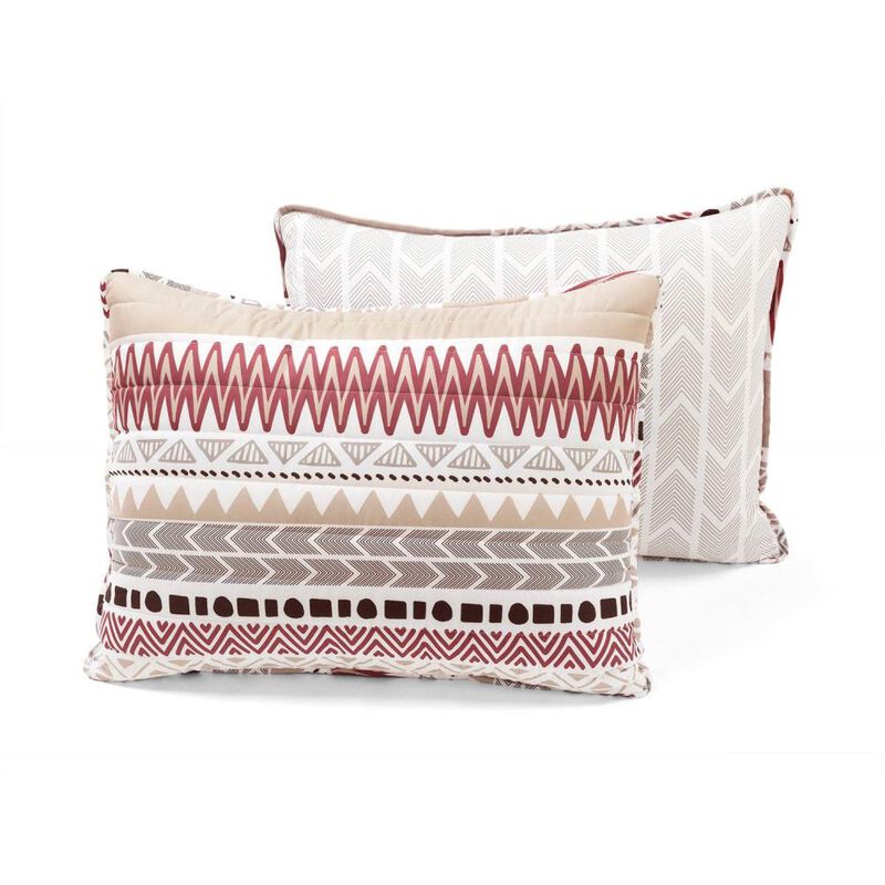 Hivvago Full/Queen Lightweight Rustic Red Chevron Stripe Reversible 3 Piece Quilt Set
