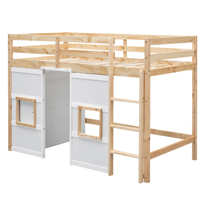 Merax Loft Bed with Storage Wardrobe and 2 Windows
