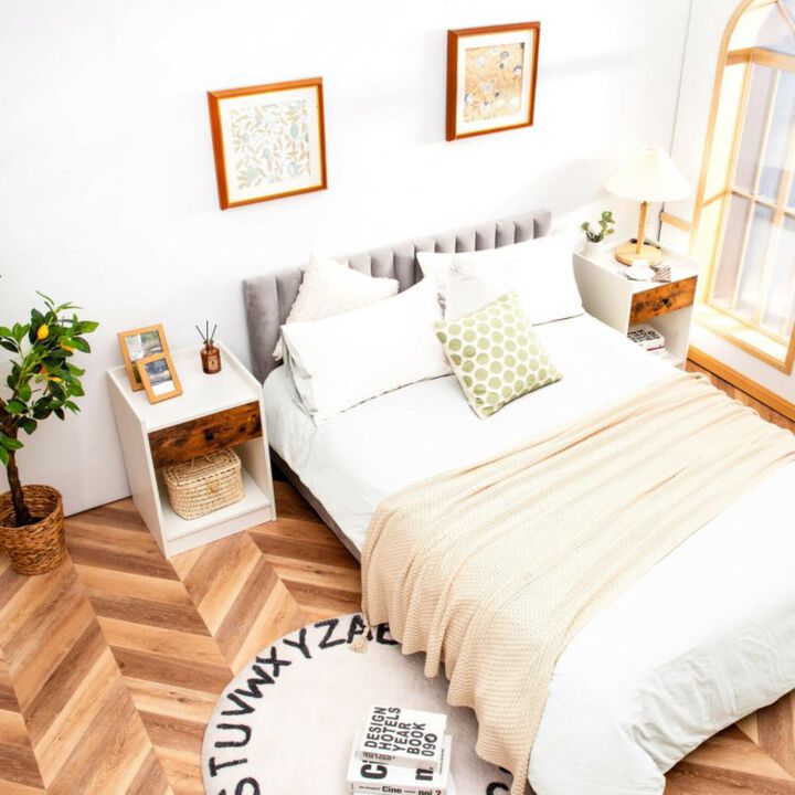 Hivvago Set of 2 Nightstand with Drawer Cabinet End Side Table Raised Top