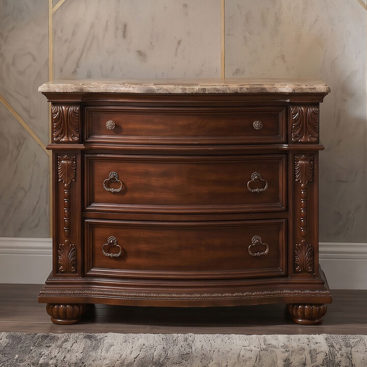 Valcrissiq Marble-Top 3-Drawer Nightstand