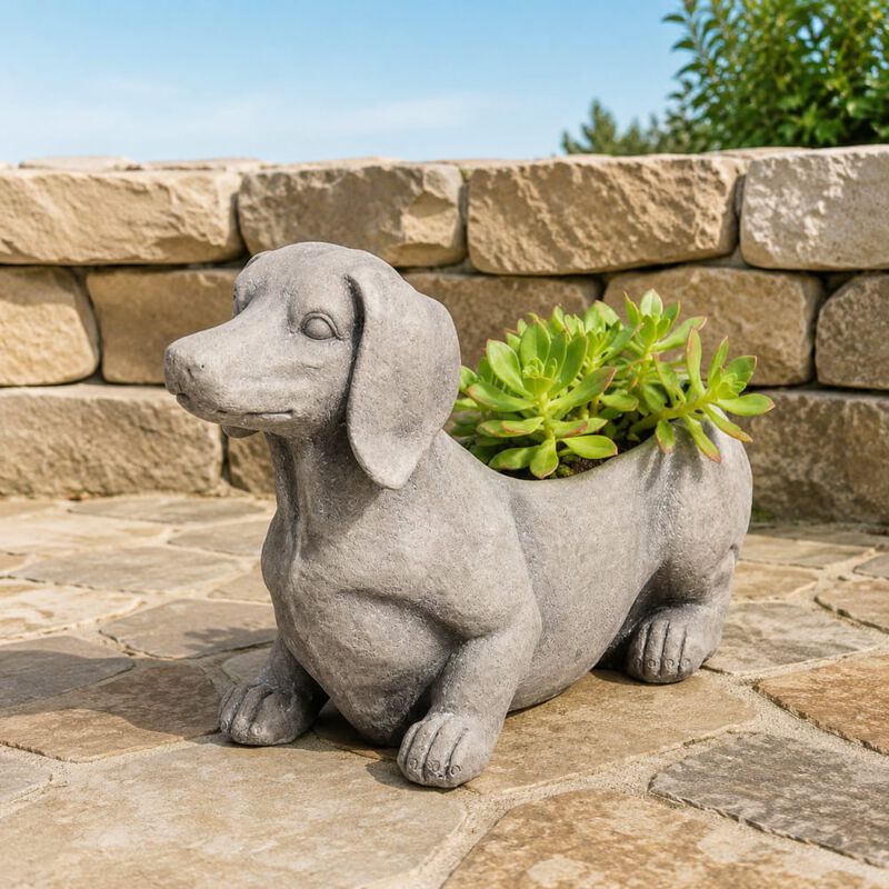 WOW PIONEER Manon Dog Planter 20.1x6.7x11.8 Inches - Durable Magnesium Oxide Outdoor Indoor Planter with Neutral Gray image number 3