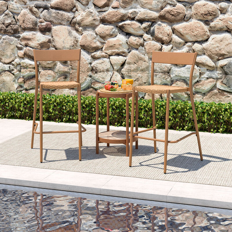 All-Weather Patio Barstools Set of 4 – Woven Rattan Seats & Metal Backs for Outdoor Use