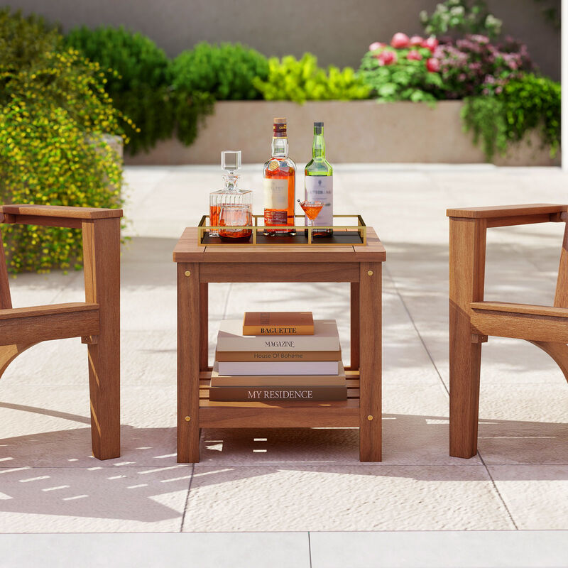Patio Side Table, 2-Tier with Storage Shelf for Outdoor Use image number 7
